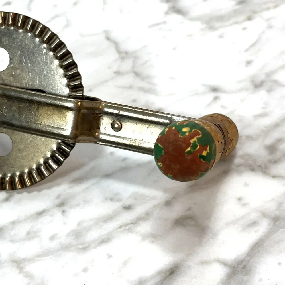 Antique A&J USA High Speed Hand Mixer Egg Beater Vintage Green Wood Handle